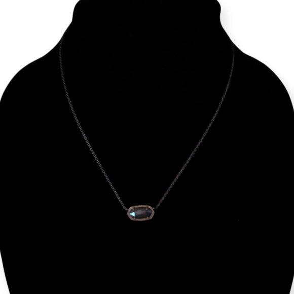 Kendra Scott Gold Tone Chain & Sparkly Dark Stone Necklace Signed - Picture 4 of 12